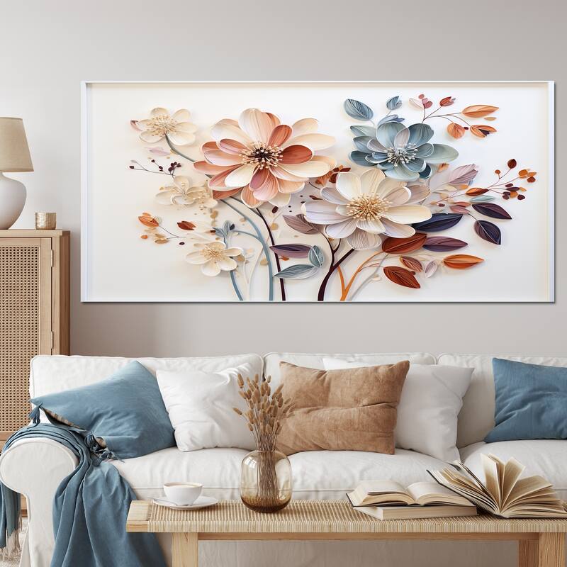 Designart "White Botanical Collage" Abstract Botanicals Wall Art Living Room