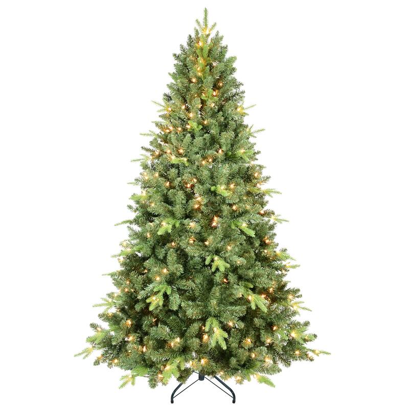 5FT Pre-Lit Christmas Tree with 300 UL Warm White Lights-Classic Green Tree with 967 PE+PVC Tips, Hinged Branches for Easy Setup