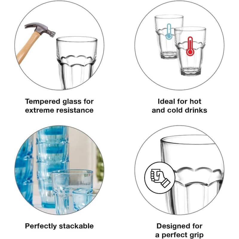 Bormioli Rocco Set of 6 Rock Bar Juice Stackable Drink Glasses - 7.25 oz.
