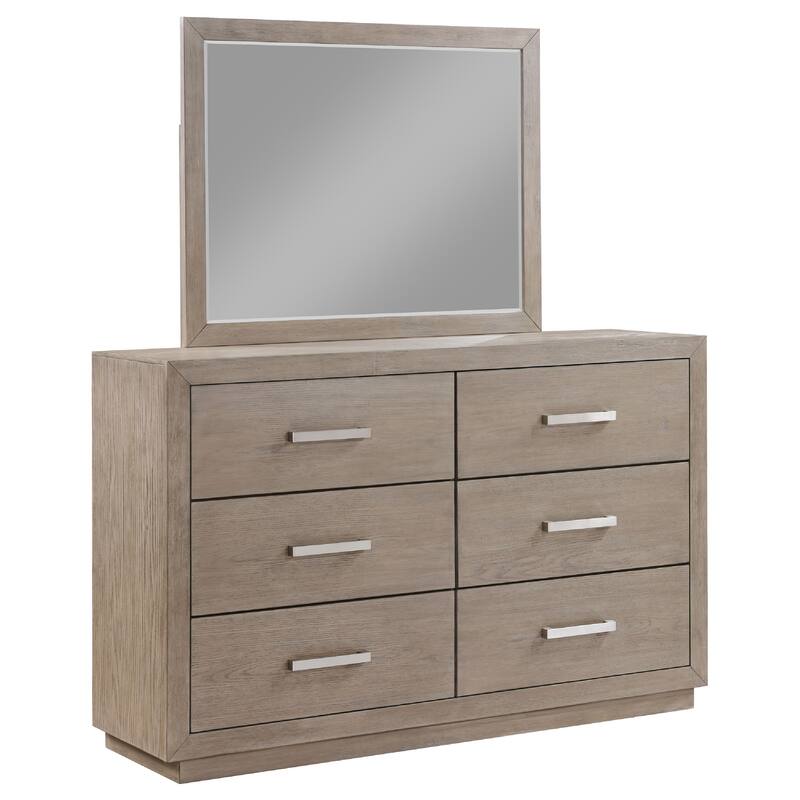 Keno Wide Dresser with Mirror, 6 Drawer Bar Handles, Barley Brown Wood