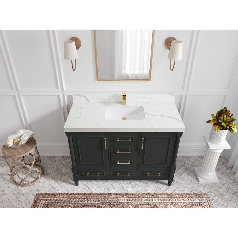 Willow Collections 48 in. W x 22 in. D Aberdeen Single Bowl Sink Bathroom Vanity with Countertop - 2" Calacatta Laza - Black top