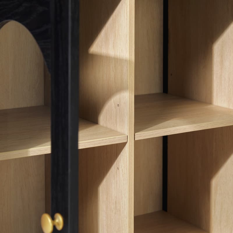 Walker Edison Modern Arched Glass Accent Cabinet with Brass Hardware