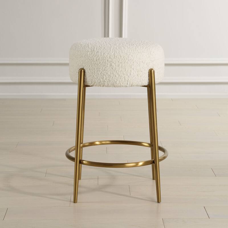 Brushed Brass Framed Counter Stool - 26" - White