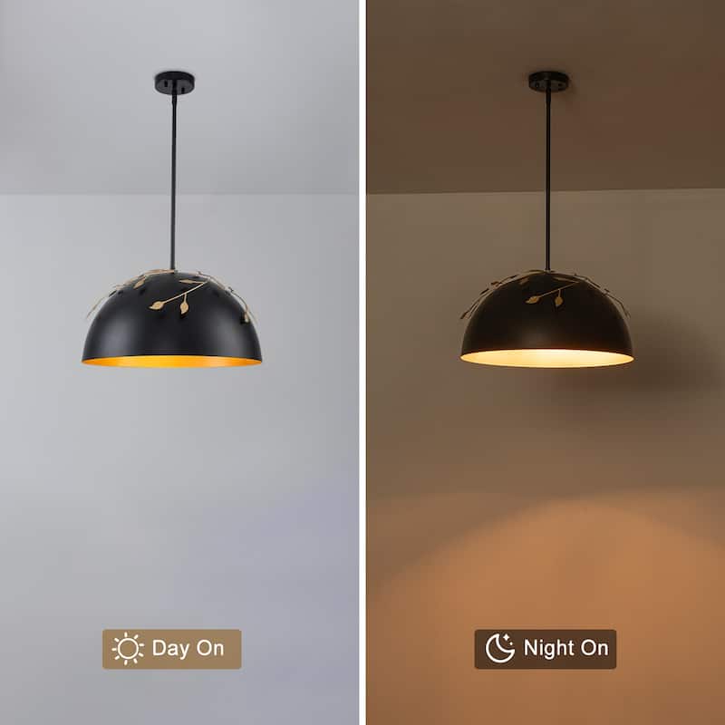 8-Light Matte Black Dome Pendant Light with Gold Interior for Kitchen - Dia.19.69-in