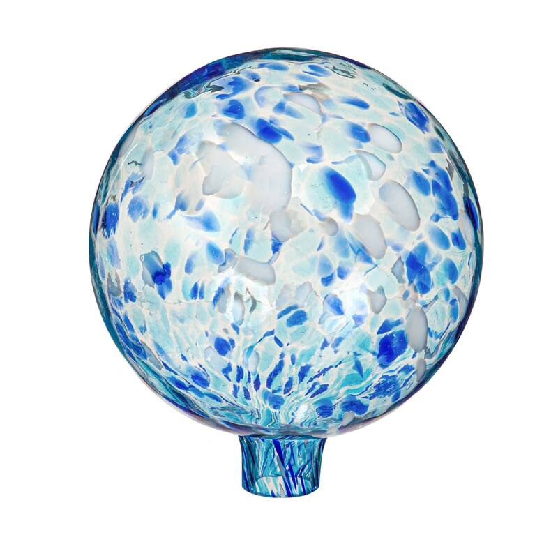 10" Art Glass Aqua Confetti Gazing Ball with Stand