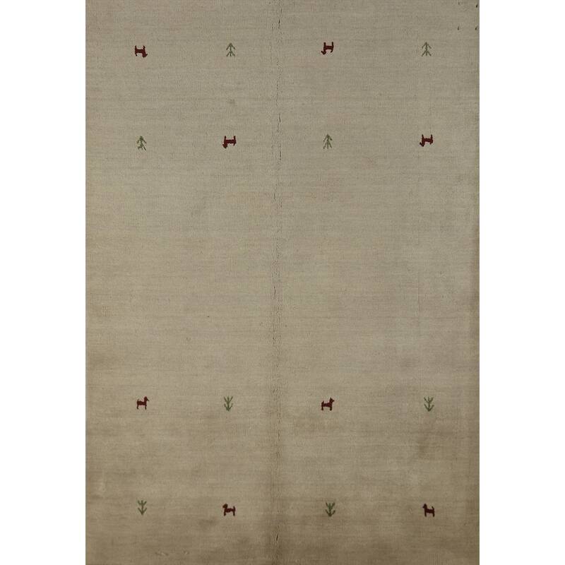 Hand Knotted Oriental 100% Wool Carpet Tribal Animal Pictorial Beige & Ivories Gabbeh Area Rug - 6' 4'' X 4' 7''