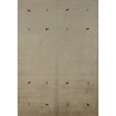 Hand Knotted Oriental 100% Wool Carpet Tribal Animal Pictorial Beige & Ivories Gabbeh Area Rug - 6' 4'' X 4' 7''
