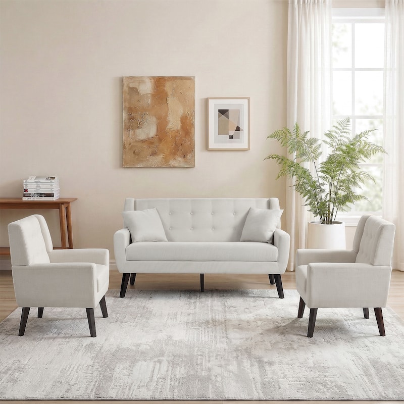 3-Piece Mid-Century Modern Living Room Set with Loveseat and 2 Chairs
