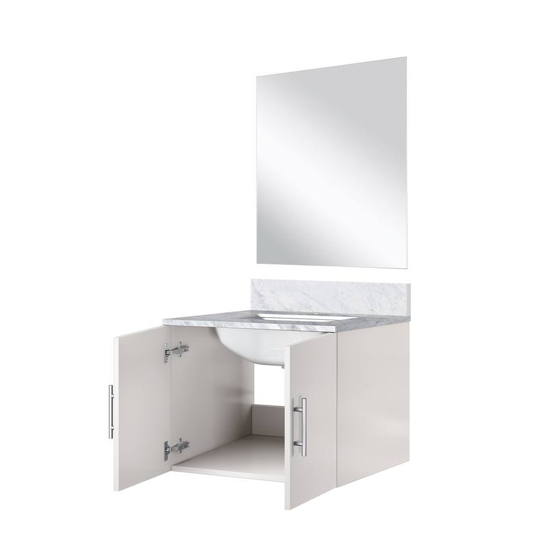 Geneva Bath Vanity with Carrara Marble Top, Sink & Mirror
