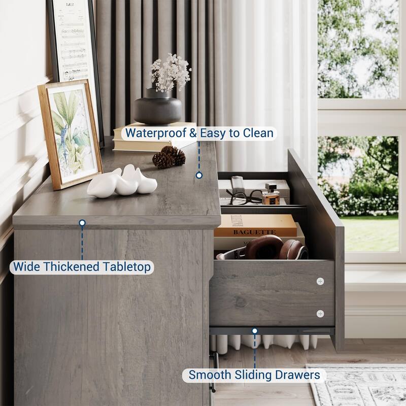 6 Drawer Dresser, Farmhouse Large Chest with Metal Handles, Rustic Wood Storage Cabinet for Bedroom