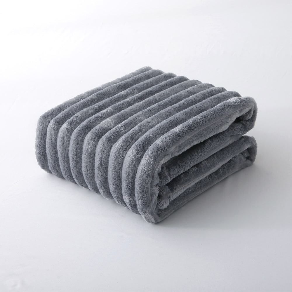Lightweight Ribbed Cord Flannel Fleece Blanket