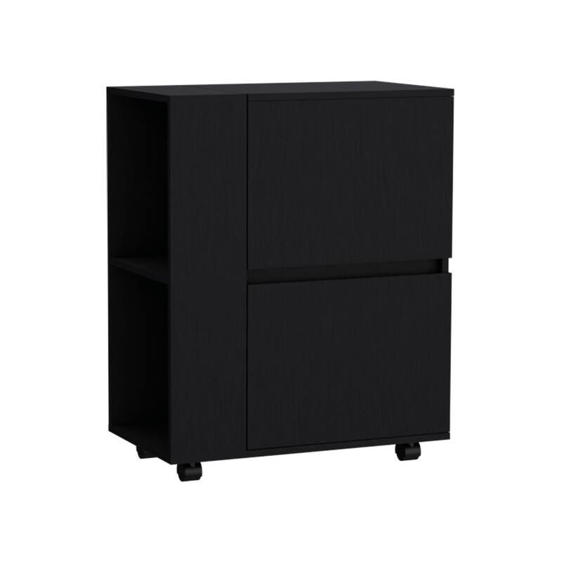 Glasgow Bar Cart Two Pull-Down Door Cabinets and Two Open Shelves