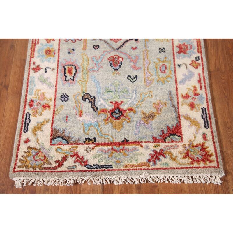 Transitional Grey Oushak Accent Rug Hand-Knotted Wool Carpet - 2'7"x 6'0"