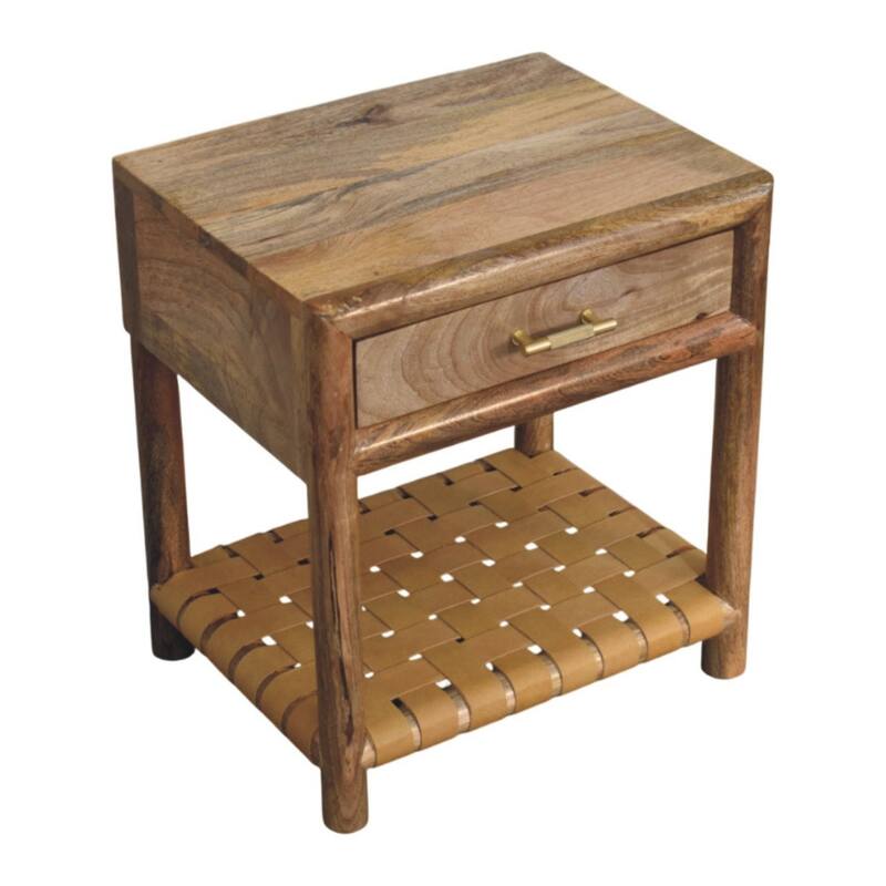 HomeRoots 20" Light Brown Solid Wood One Drawer Nightstand With Leather Shelf