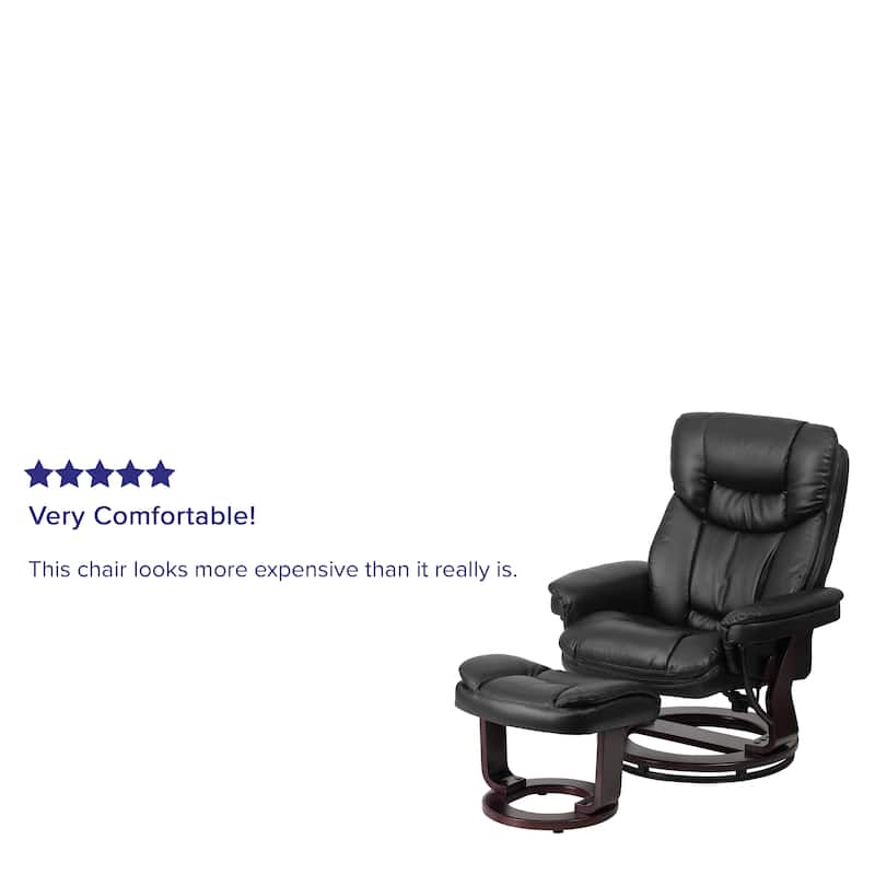Contemporary Multi-Position Recliner and Curved Ottoman with Swivel Base