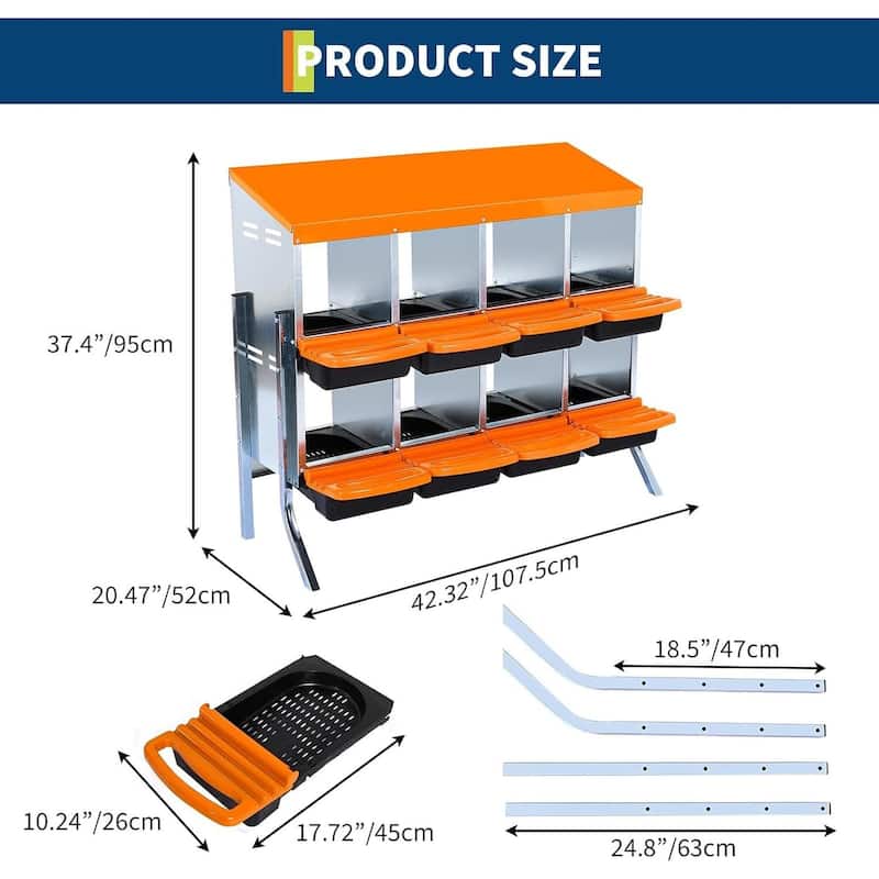 8-Hole Metal Chicken Nesting Box or Easy Cleaning with Legs