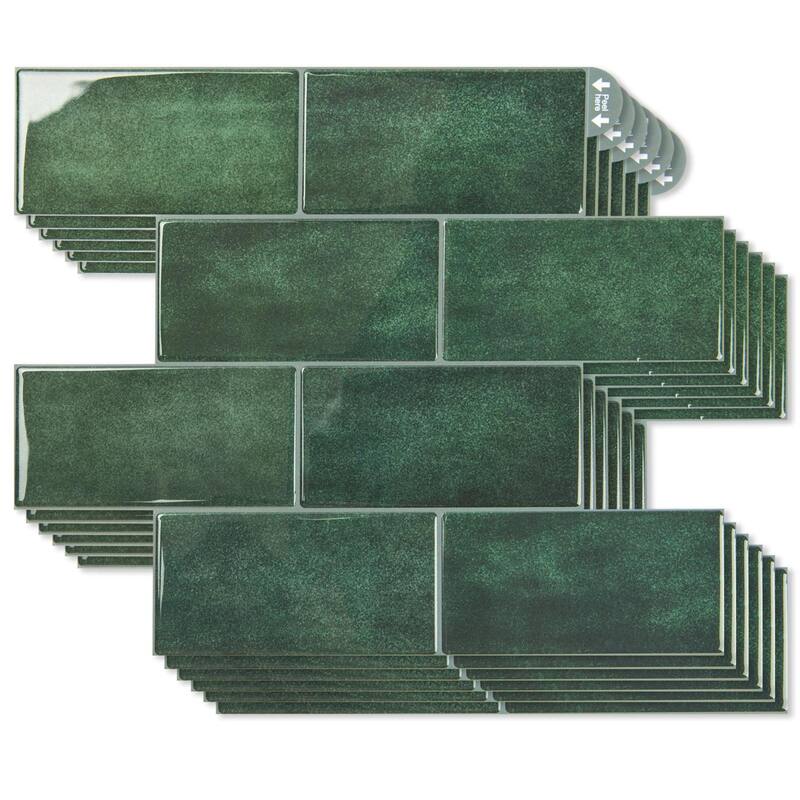 Art3d 10 Pieces Self-adhesive Thickened Backsplash Subway Tiles Green or White - 10.6inch x 12.6inch - Green