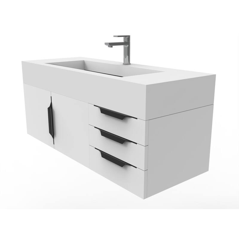 Nile 48" Wall Mounted Bathroom Vanity Set w/ White Top