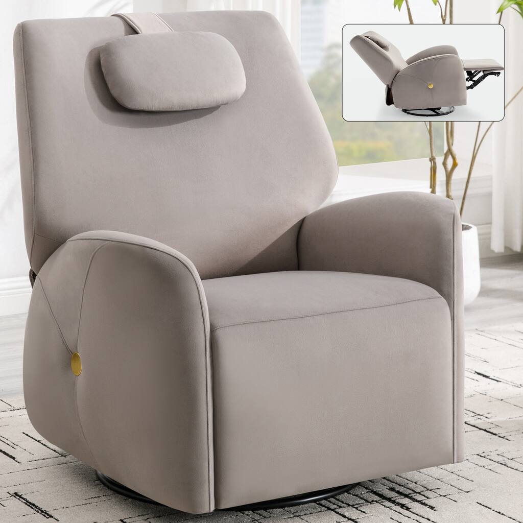 Grey Power Swivel Rocker Recliner with Lumbar Support, Neck Pillow, 270° Rotation, and USB & Type-C Connectivity