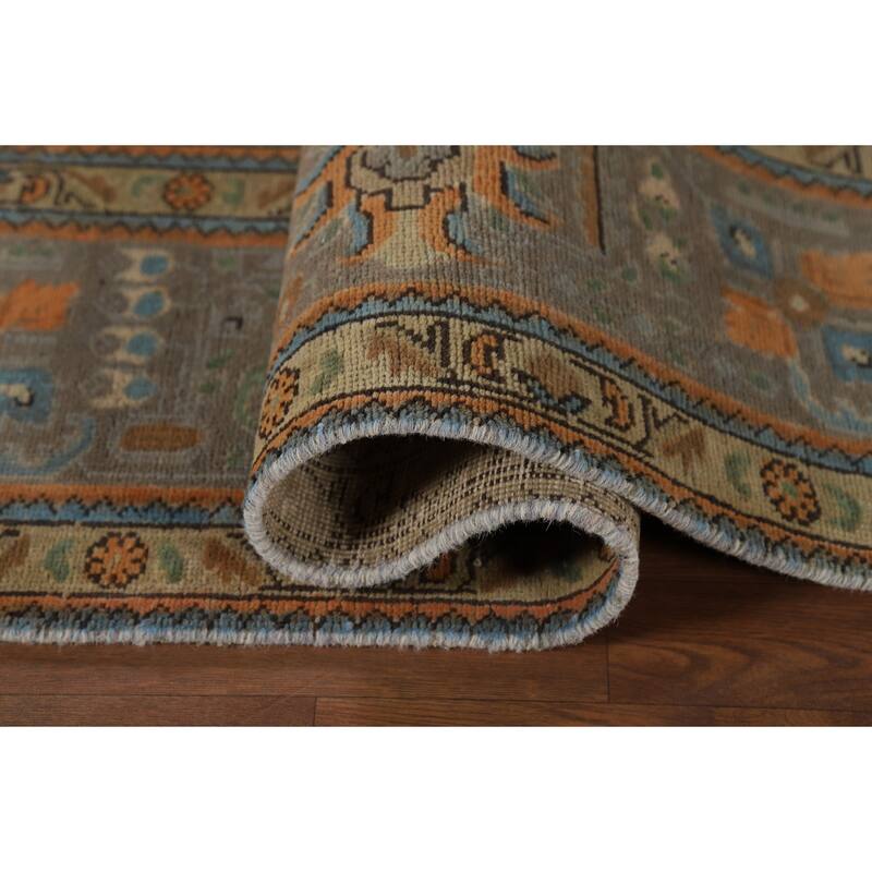 Grey Geometric Tabriz Vintage Persian Area Rug Handmade Wool Carpet - 8'1" x 11'3"