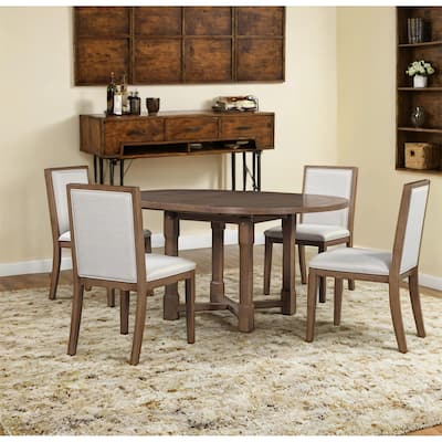 5-Piece Extendable Dining Table Set for 4 with Round Dining Table for 4 with Upholstered Chairs