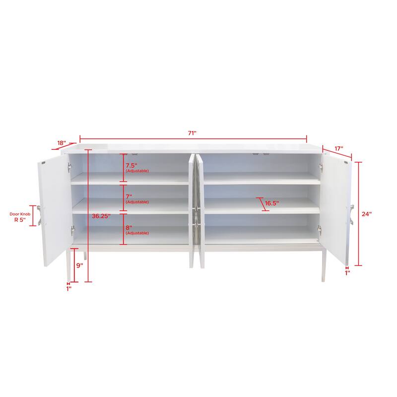 Pasargad Home Luna Wooden Sideboard, Silver - W71"xD18"xH36.25"