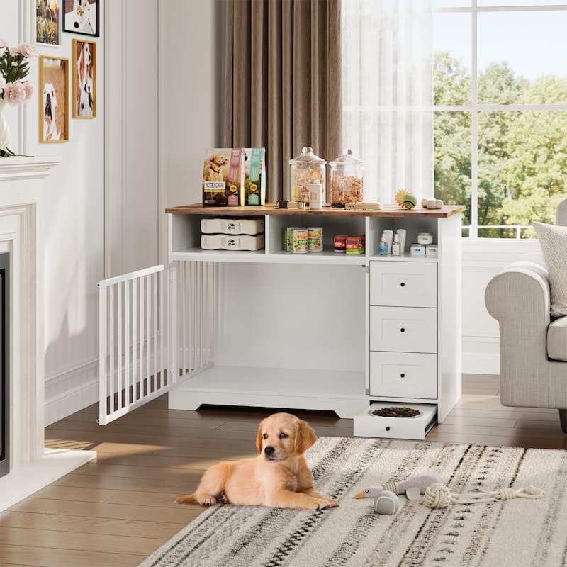 Dog Crate Furniture with Storage Drawers, End Table Design