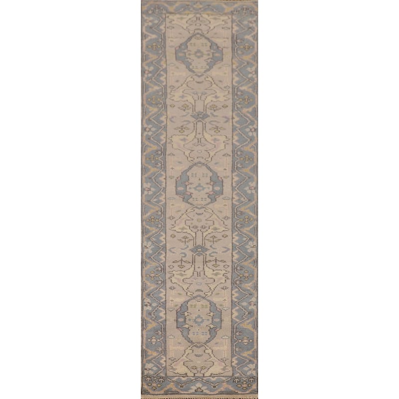 Earth Tone Oushak Oriental Runner Rug Handmade Wool Carpet - 2'3"x 10'1"