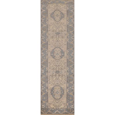 Earth Tone Oushak Oriental Runner Rug Handmade Wool Carpet - 2'3"x 10'1"