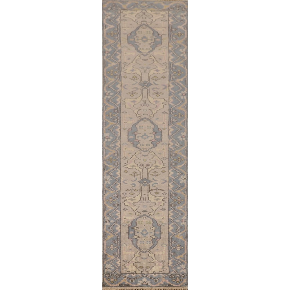 Earth Tone Oushak Oriental Runner Rug Handmade Wool Carpet - 2'3"x 10'1"