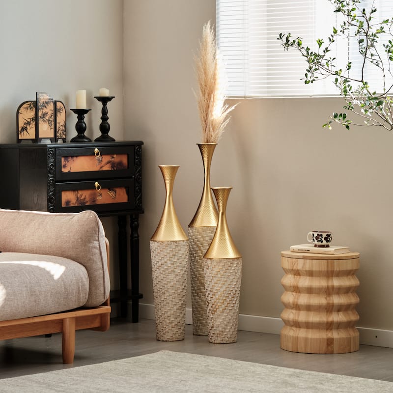 Set of 3 Modern Gorgeous Large Glazed Floor Metal Vase (28"/32"/35" H)