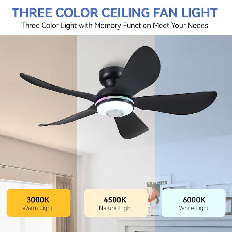 36/46 inches RGB Flush Mount Ceiling Fan with Light and Remote