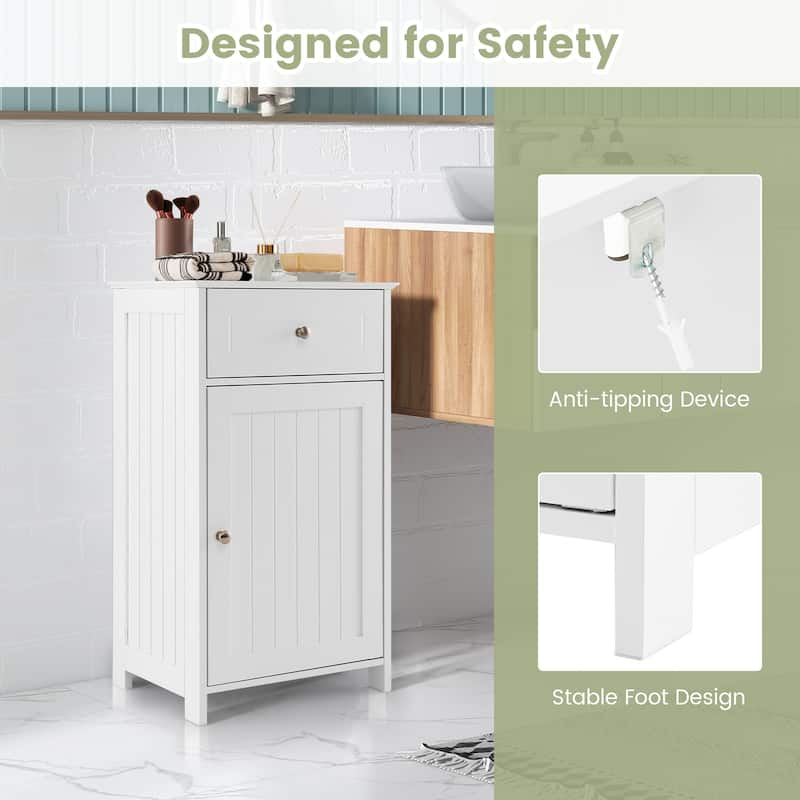 Costway White Floor Storage Cabinet Bathroom Organizer Cupboard Drawer