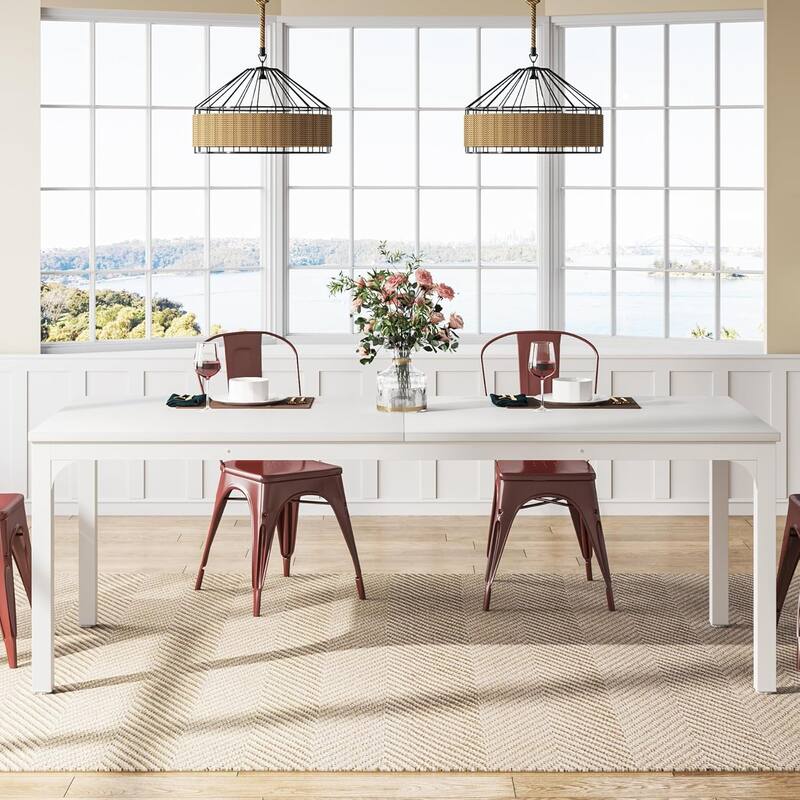 78.7" Rectangle Wood Dining Table, Long Kitchen Table for Living/Dining Room
