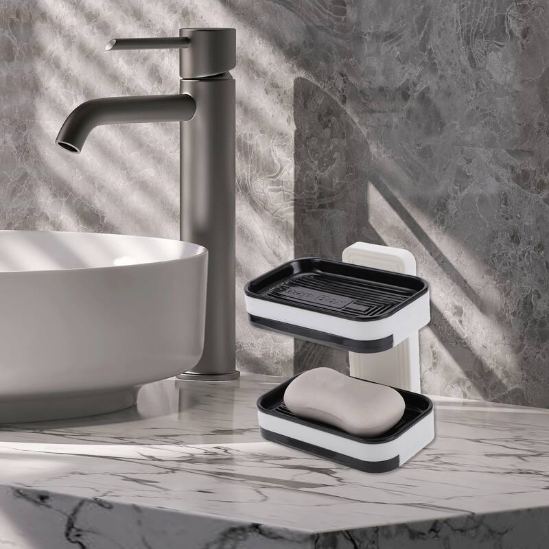 Wall Mounted Single Layer Soap Dish for Bathroom Kitchen - Black - Double Layer
