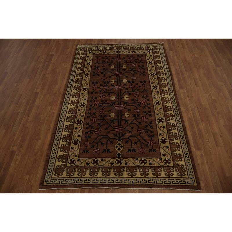 Hand Knotted Oriental 100% Wool Carpet Transitional Floral Brown Khotan Area Rug - 8' 11'' X 5' 6''