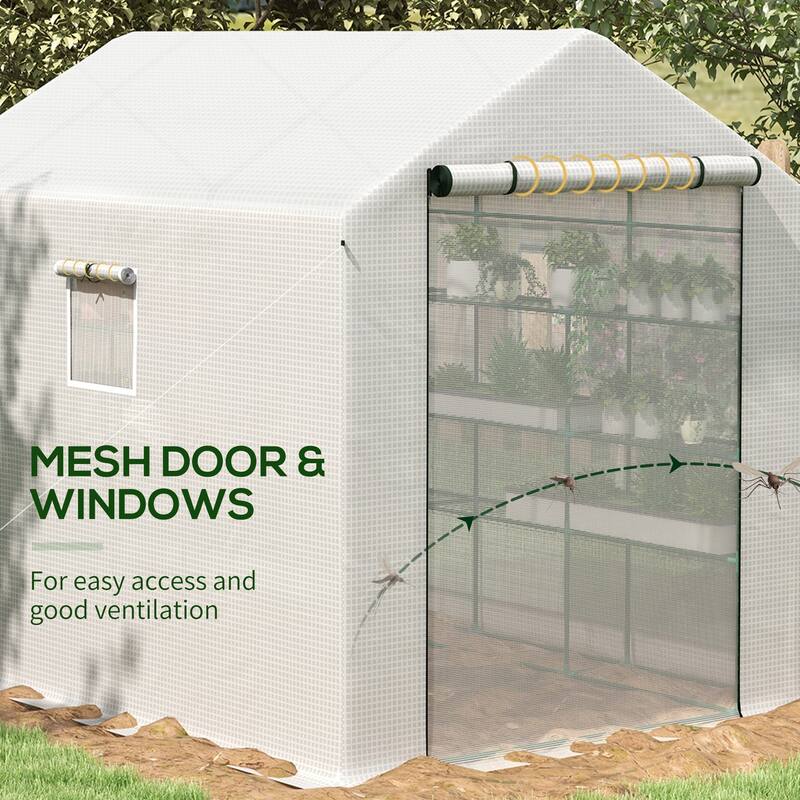 Outsunny 8' x 6' x 7' Portable Walk-in Greenhouse, 18 Shelf Hot House, Roll Up Zipper Door, UV protective
