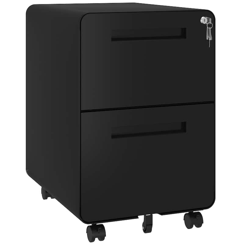 Modern 24.8" 2-drawer Rolling Locking Steel File Cabinet - Black