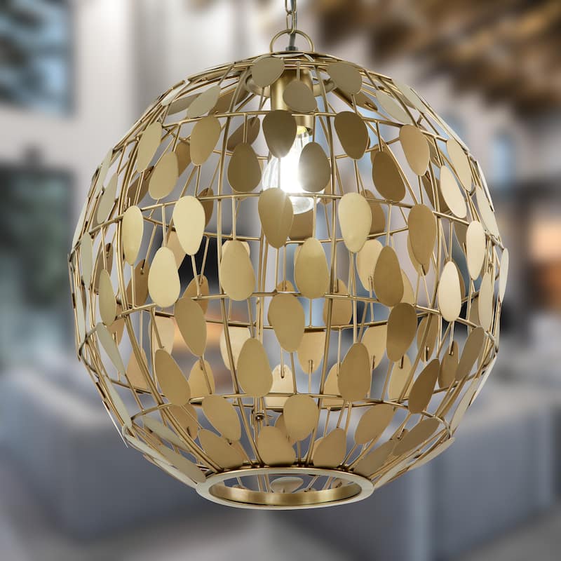 Lena River of Goods Gold Metal 16-Inch Pendant Light with Adjustable Hanging Cord - 16" x 16" x 18/77"