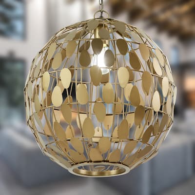 Lena River of Goods Gold Metal 16-Inch Pendant Light with Adjustable Hanging Cord - 16" x 16" x 18/77"