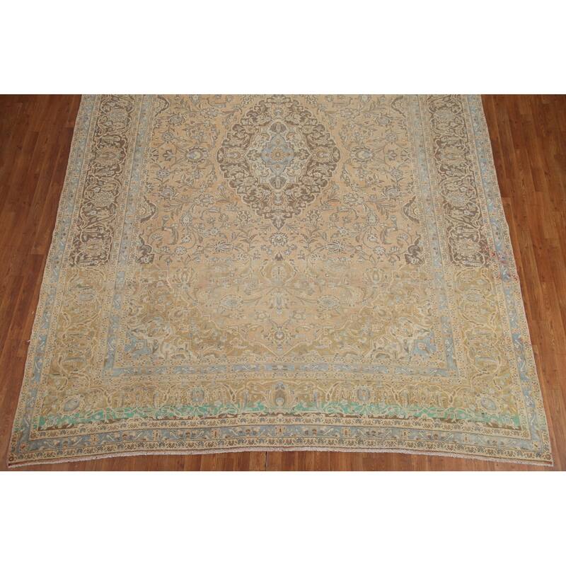 Hand Knotted Oriental 100% Wool Carpet Traditional Floral Peach Kashan Area Rug - 12' 10'' X 9' 4''