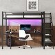 preview thumbnail 3 of 5, Full XL Size Loft Bed with L-shaped Desk and USB,Metal Loft Bed with Wardrobe and Adjustable Shelf,High Loft Bed with LED,Black