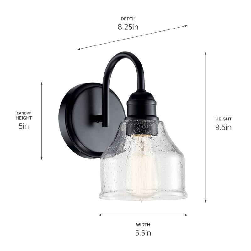 Kichler Lighting Avery 1-Light Black Wall Sconce with Clear Seeded Glass