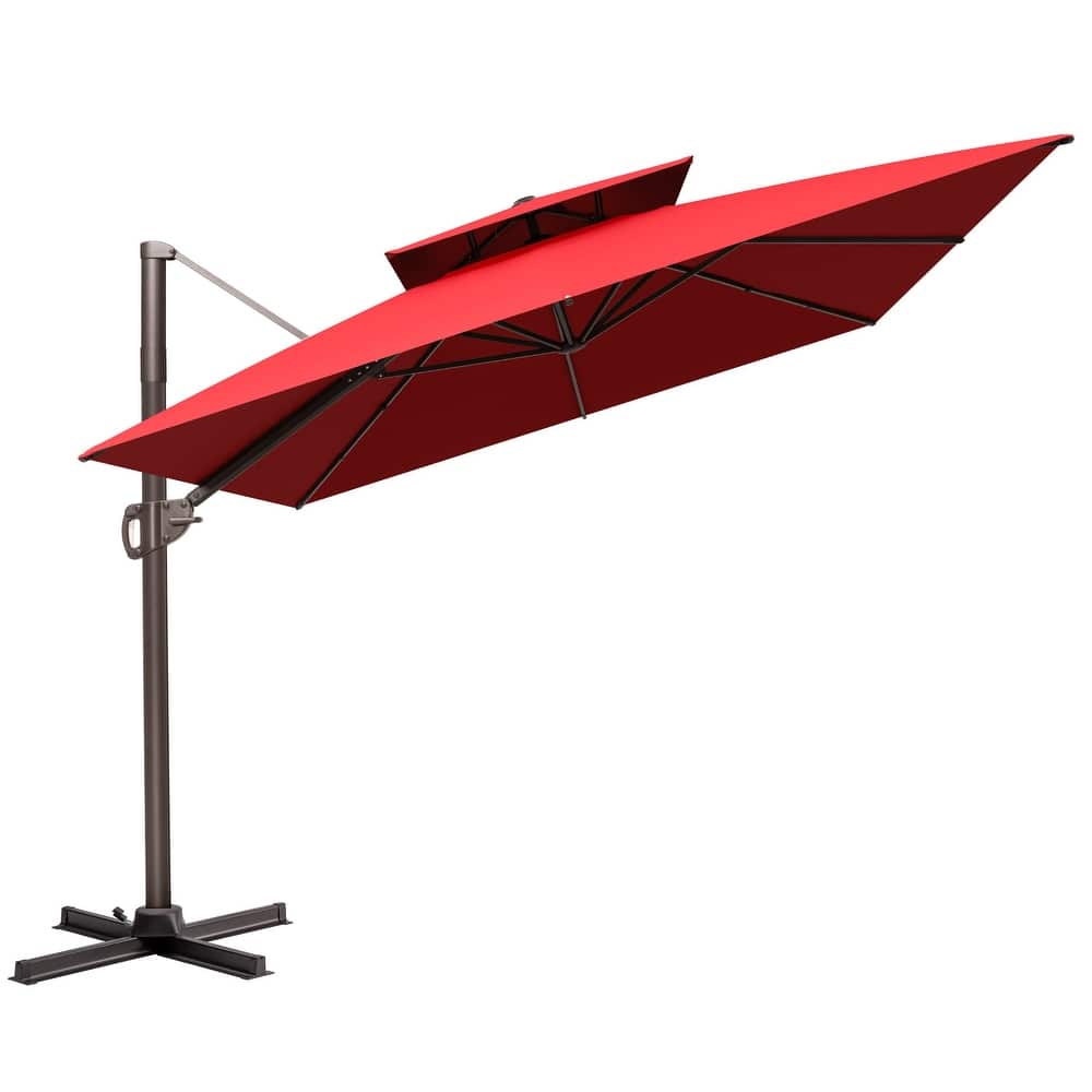 VredHom 9 x 12 FT Outdoor Patio Aluminum Double Top Rectangular Cantilever Umbrella