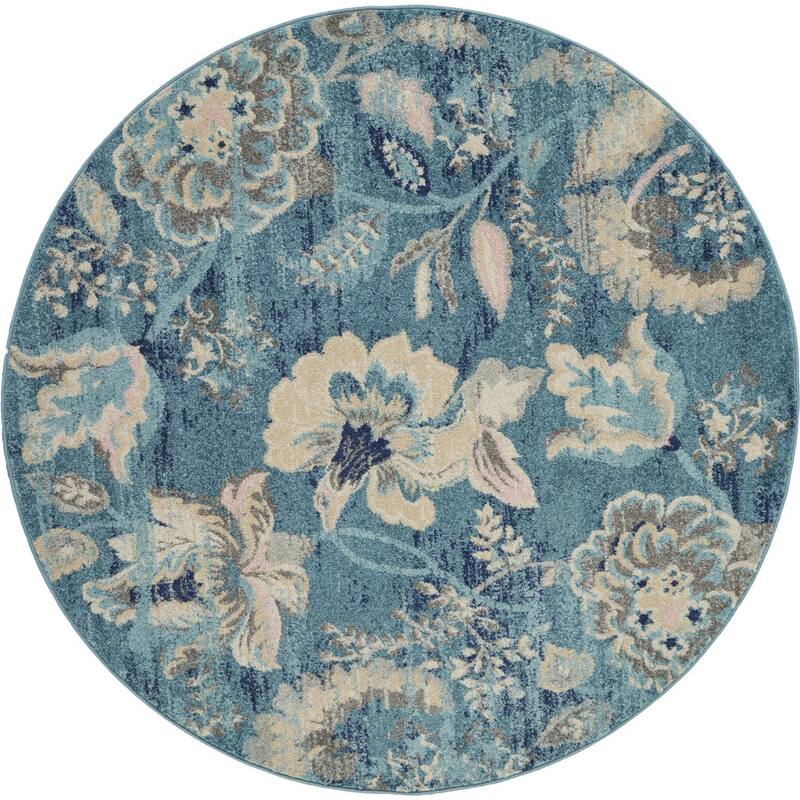 Power Loomed Distressed Geometric Floral Traditional Stain Resistant Area Rug - 63' X '63' X '0.5
