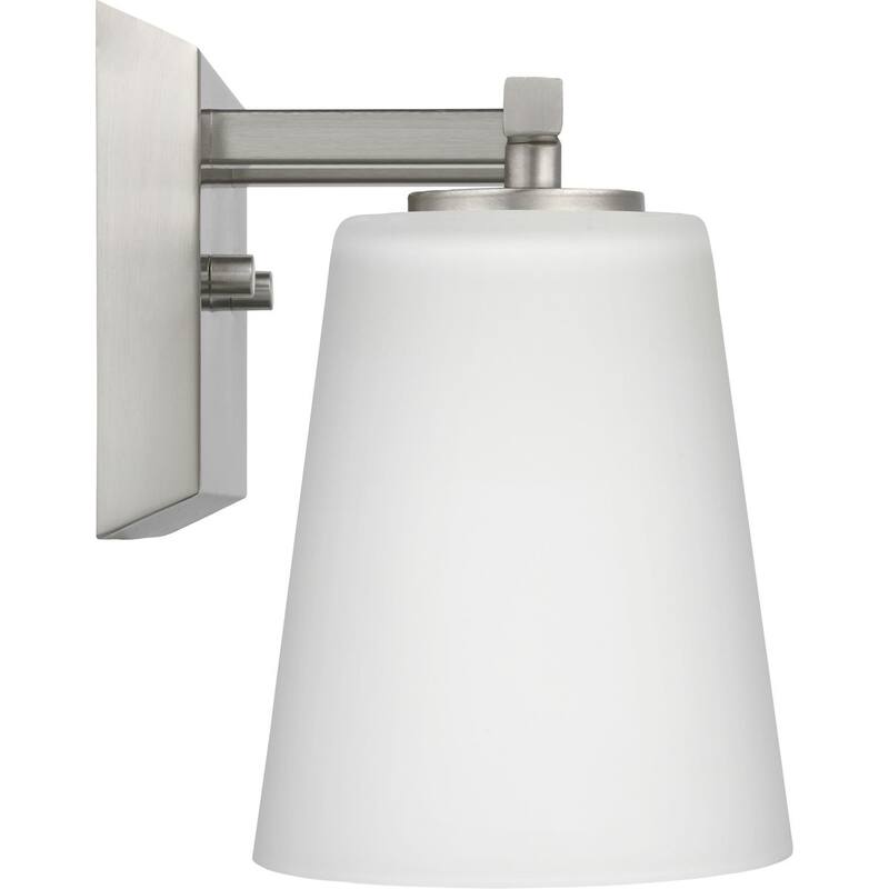 Vertex Collection Two-Light Brushed Nickel Etched White Glass Contemporary Bath Light - 12.87 in x 6.25 in x 7.5 in