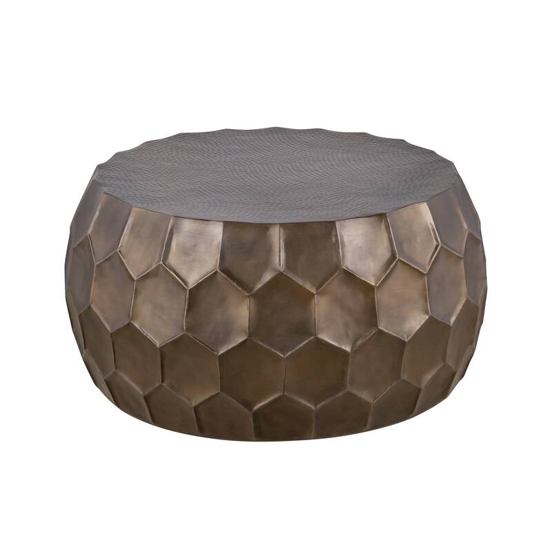 Modern Contemporary Round Aluminum material 32" Coffee Table and 21"Height End Table Set 2PC Tables with Glossy Diamond-