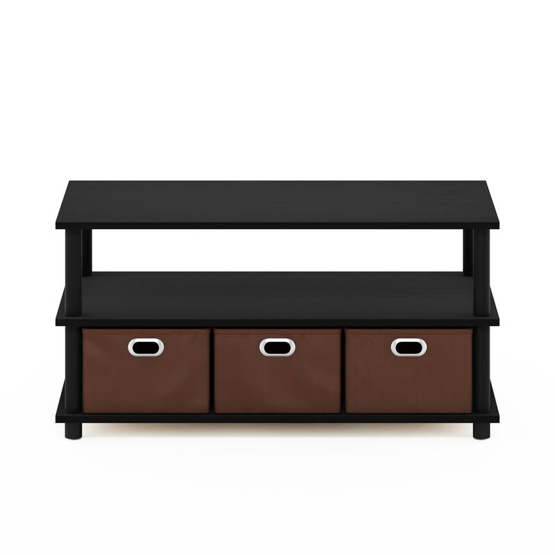 Furinno Frans Turn-N-Tube Coffee Table with Bin Drawers, French Oak Grey/Black/Black - Black Oak/Black/Brown