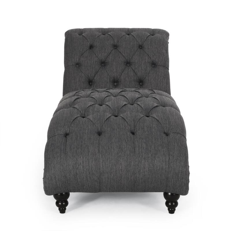 Charcoal Fabric Chaise Lounge with Curvy Design and Button Tufting