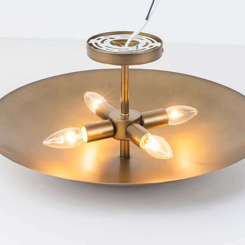 Vintage 4-Light Antique Brass Semi-Flush Mount Ceiling Light - Antique Brass - 17.7-in W x 7.5-in H